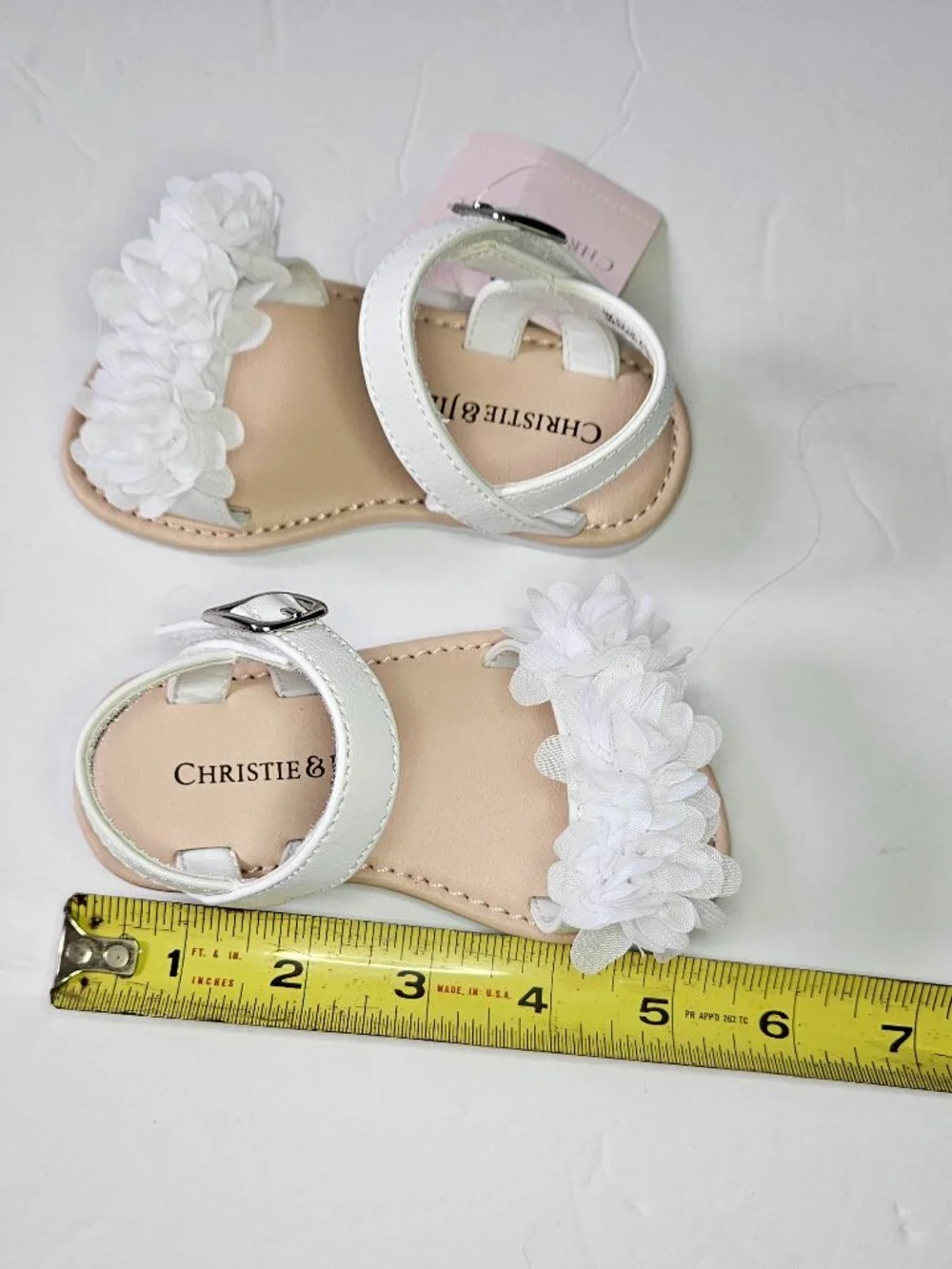 Christie & Jill White Floral Girls Ankle Strap Flat Sandals Toddler Size 5